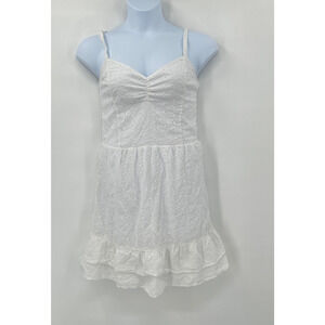 Hollister Mini Dress XL‎ White Eyelet Coastal Fairycore Summer Ruffle Tie Back